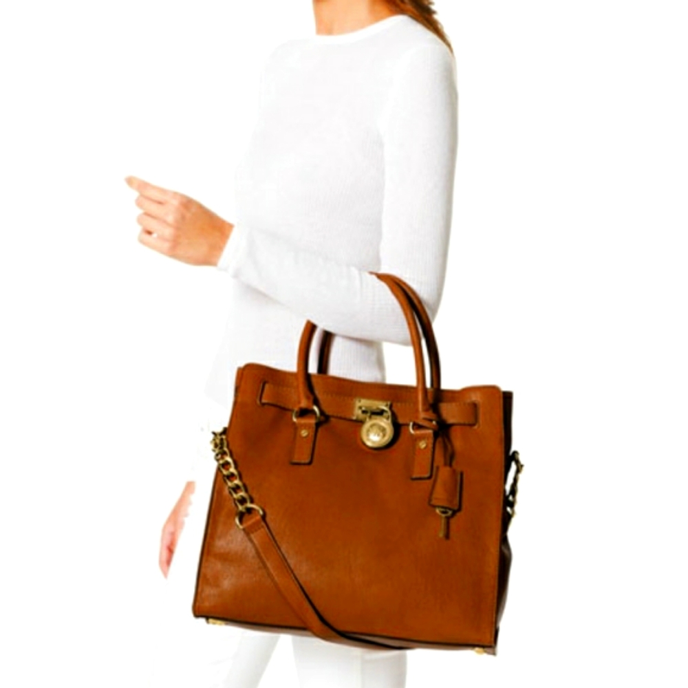 Michael Kors large Hamilton satchel- luggage (tan) leather with gold hardware